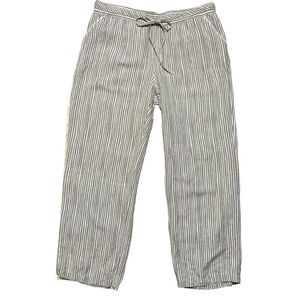 Joan Vass New York Women's Linen Blend Tan Striped Pants Trousers Size Large